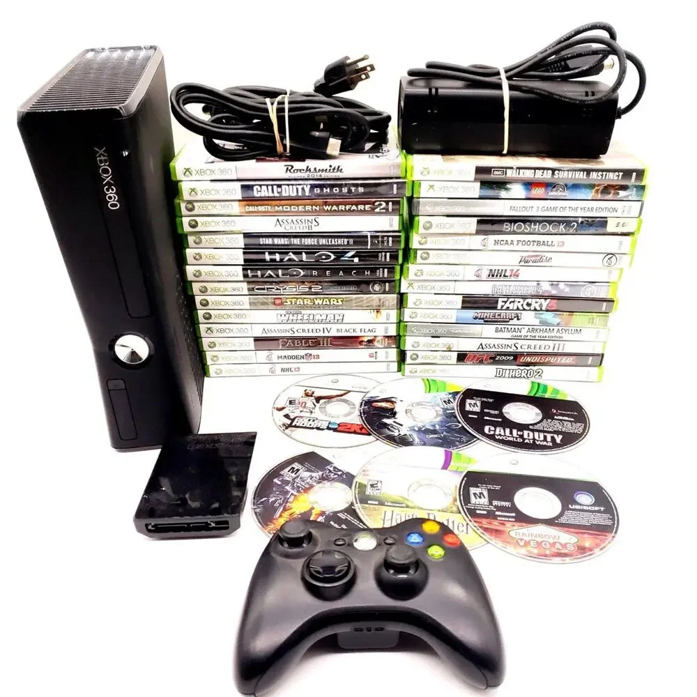 Microsoft Xbox 360 S Console - Black (1439) 250GB Drive & 34 Games SYSTEM WORKS